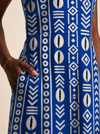 "Oshun Royal Blue" V Neck Midi Dress Promo