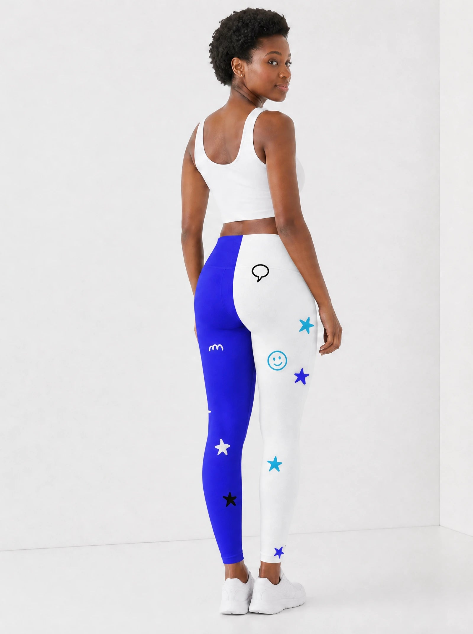 Feeling Blacknificient Blue Leggings — back view on model