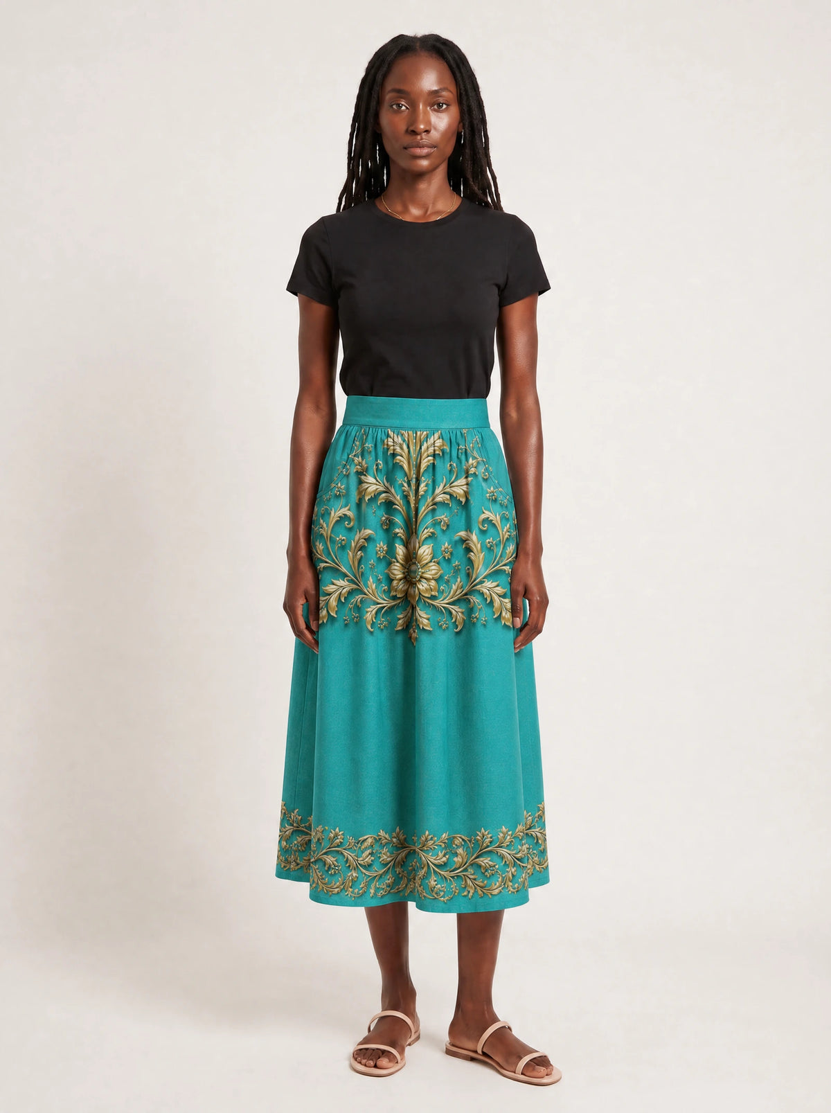 "Heshima" Twirl Skirt — full length on model