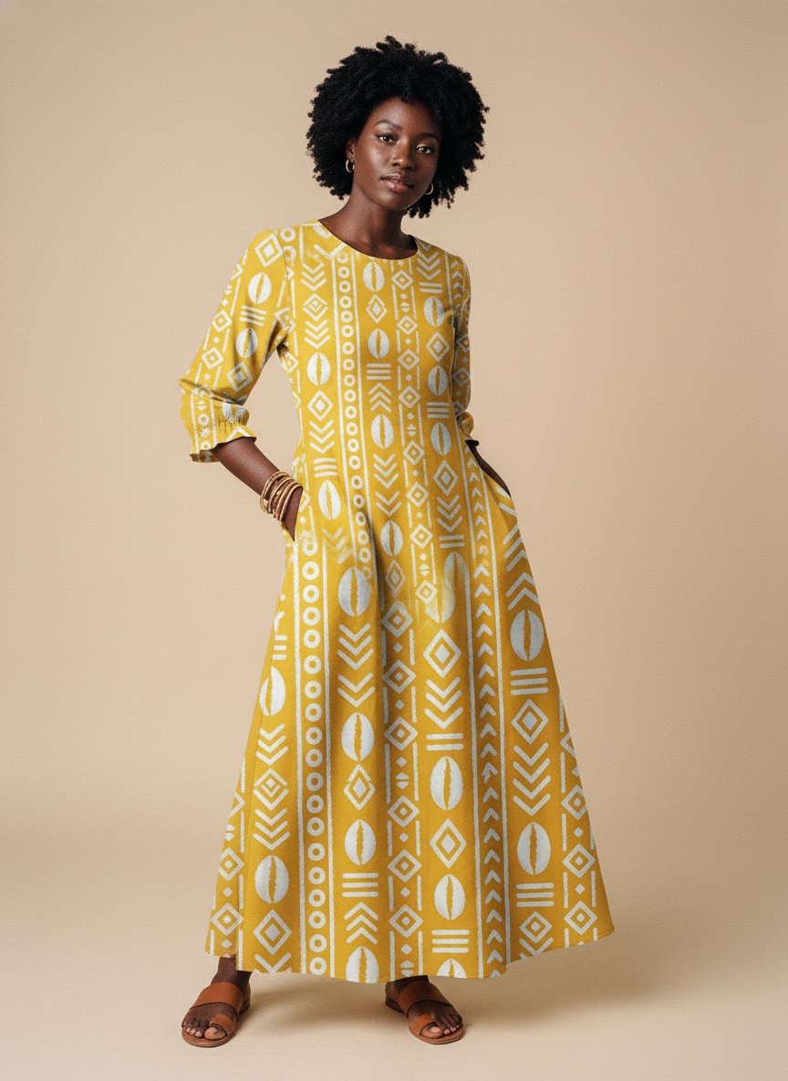 "Oshun Dhahabu" Long Sleeve Maxi Dress