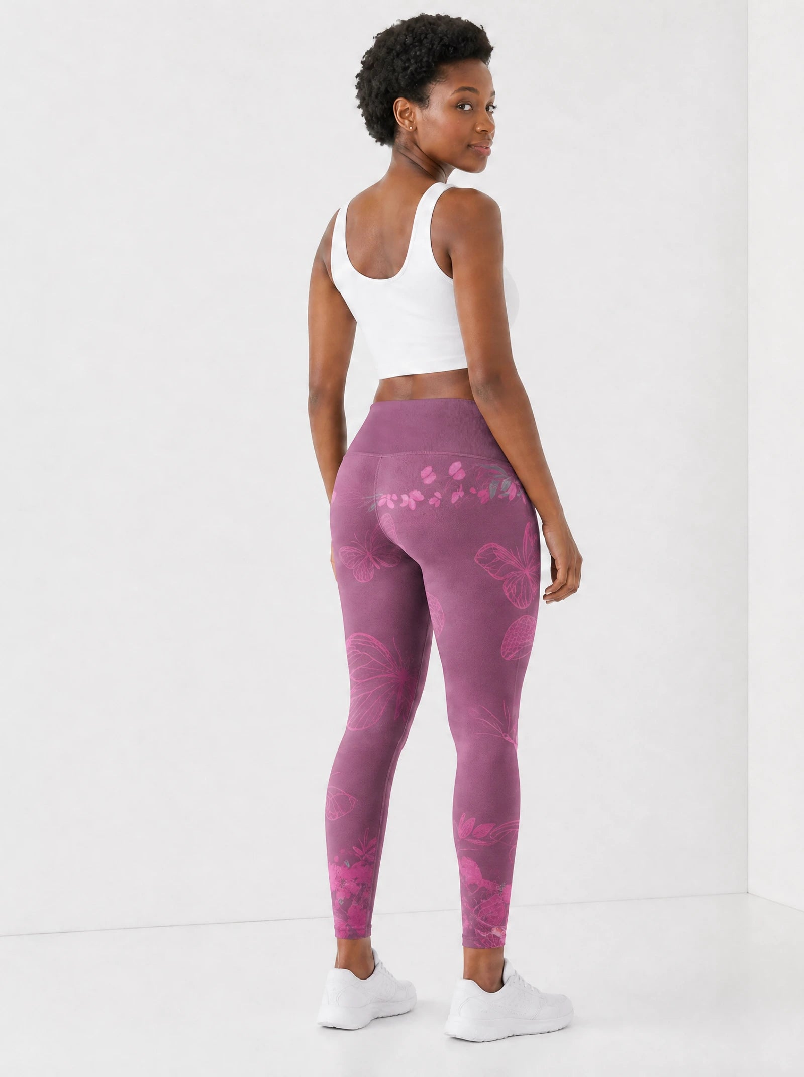 "Imani" Wild Rose Leggings — back view on model