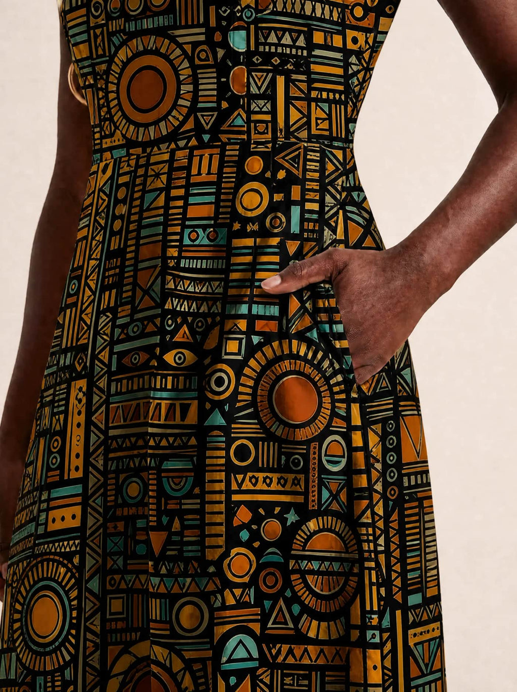 "Afrocentric Pattern" V Neck Midi Dress Promo