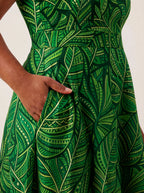 "Asili Emerald" V Neck Midi Dress