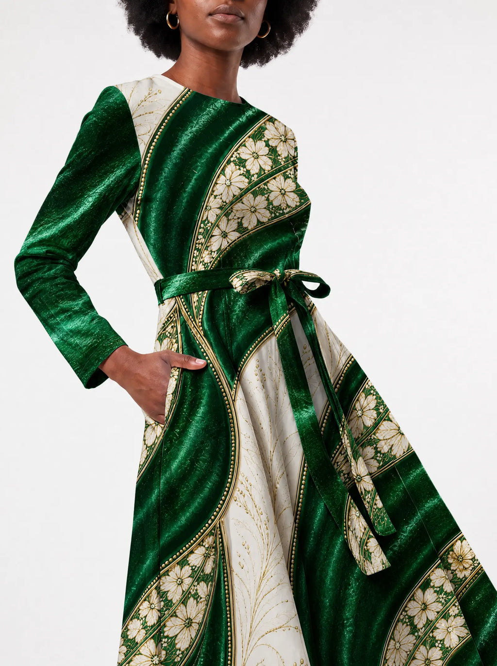 "Maile" Long Sleeve Midaxi Dress — standing, angled view on model
