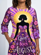 "August Queen Purple Bloom" Long Sleeve Maxi Dress