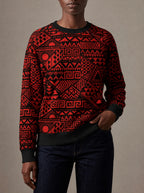 "Shaka Burgundy" Sweatshirt — close view of the crew neck, raglan seams and ribbed trims