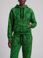 "Asili" Emerald Hoodie & Jogger Set — close view of the pocket, hem band and jogger waistband