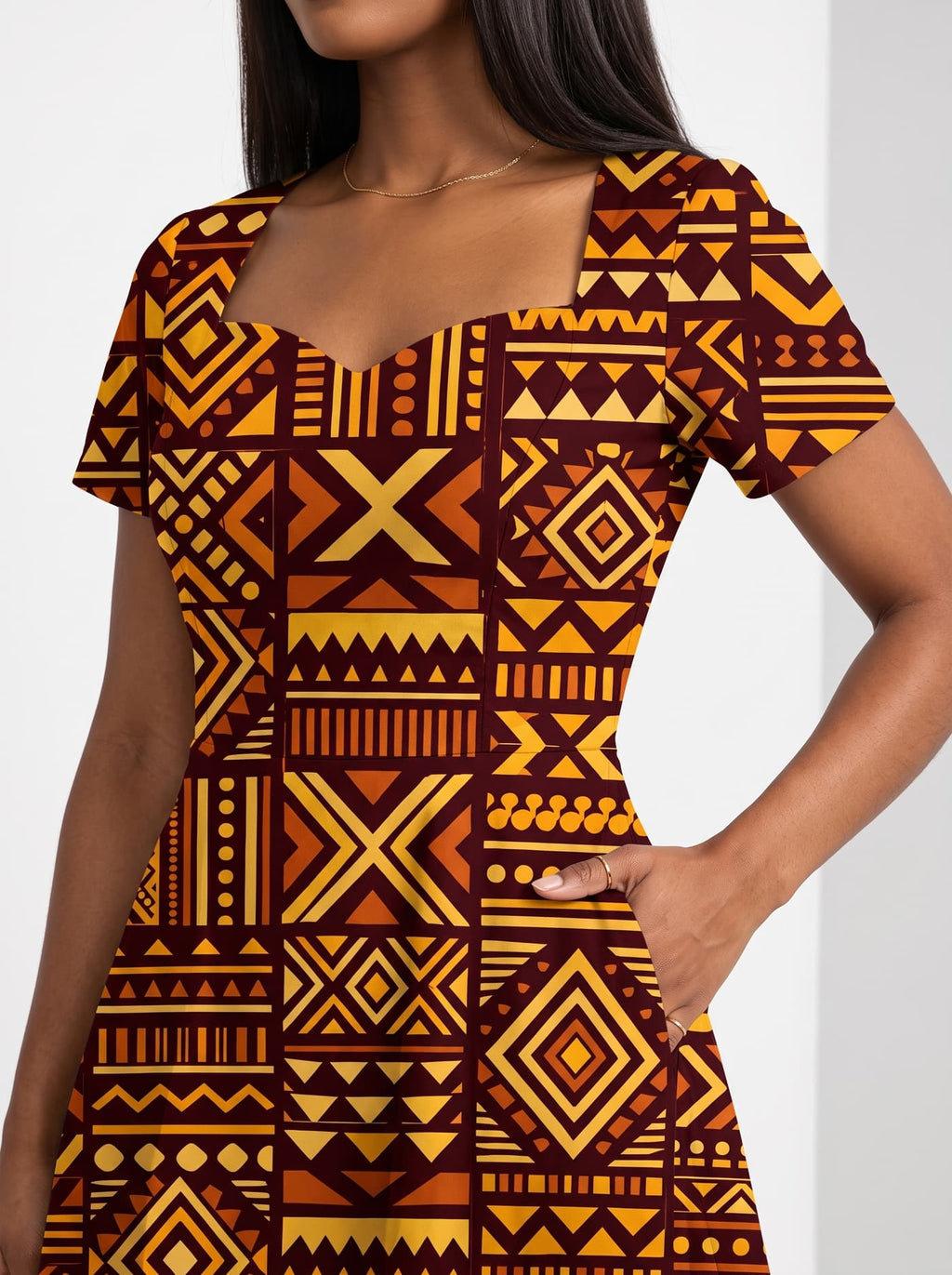 "Mudcloth" Sweetheart Midi Dress