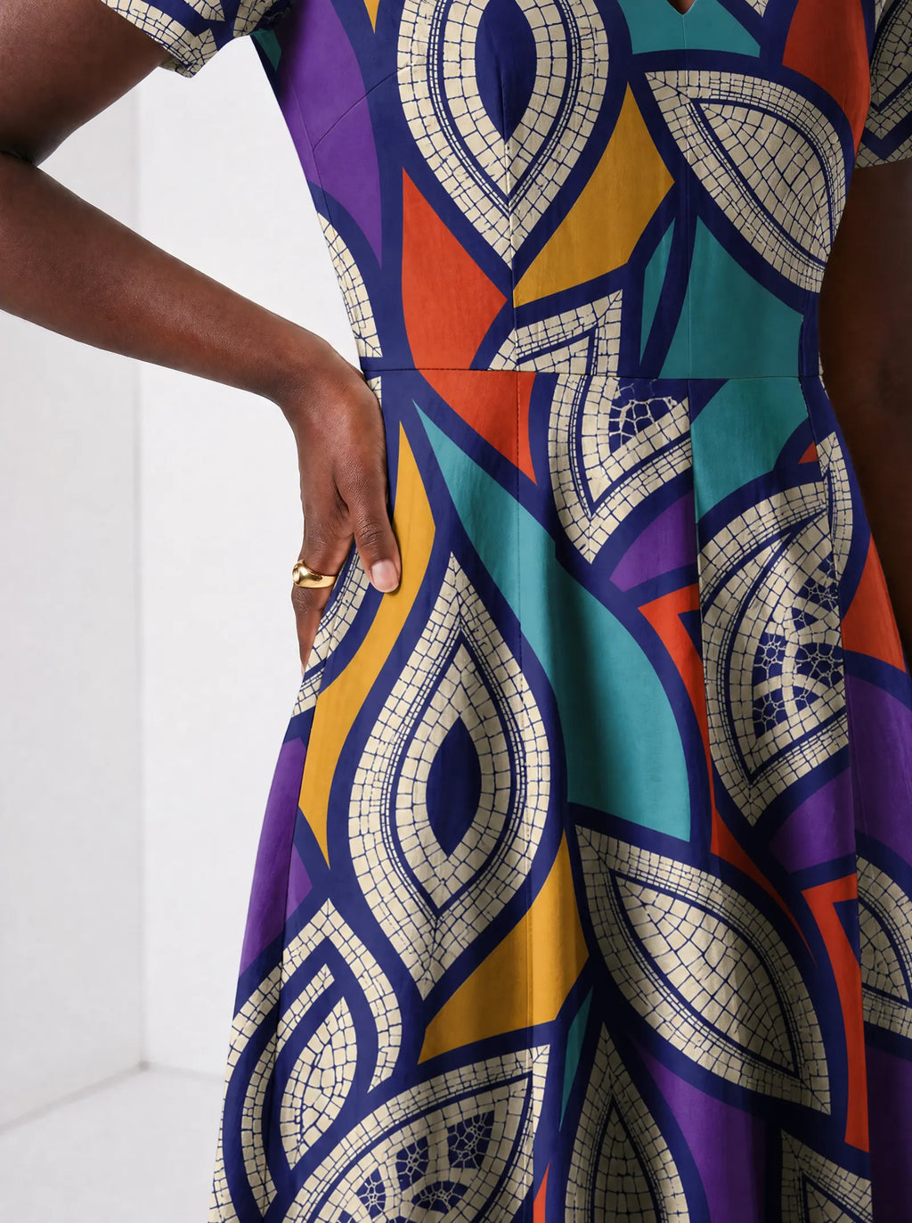 "Johari" Short Sleeve Maxi Dress — standing, angled view on model