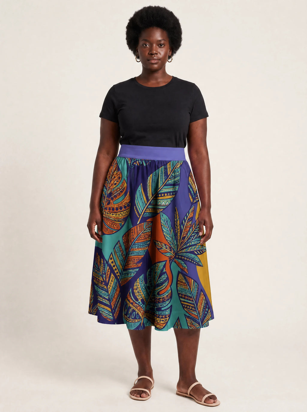 "Majani" Twirl Skirt — front view on model