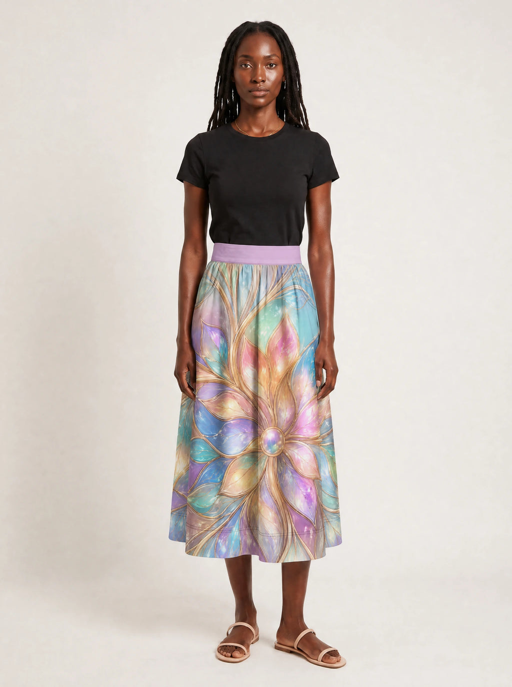"Almasi" Twirl Skirt — front view on model