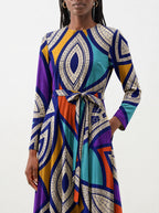 "Johari" Viscose Midi Dress — close-up of the tie sash and the in-seam side pocket