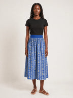 "Oshun Royal Blue" Twirl Skirt — front view on model