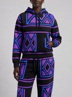 "Jioni" Black Violet Hoodie & Jogger Set — close view of the pocket, hem band and jogger waistband
