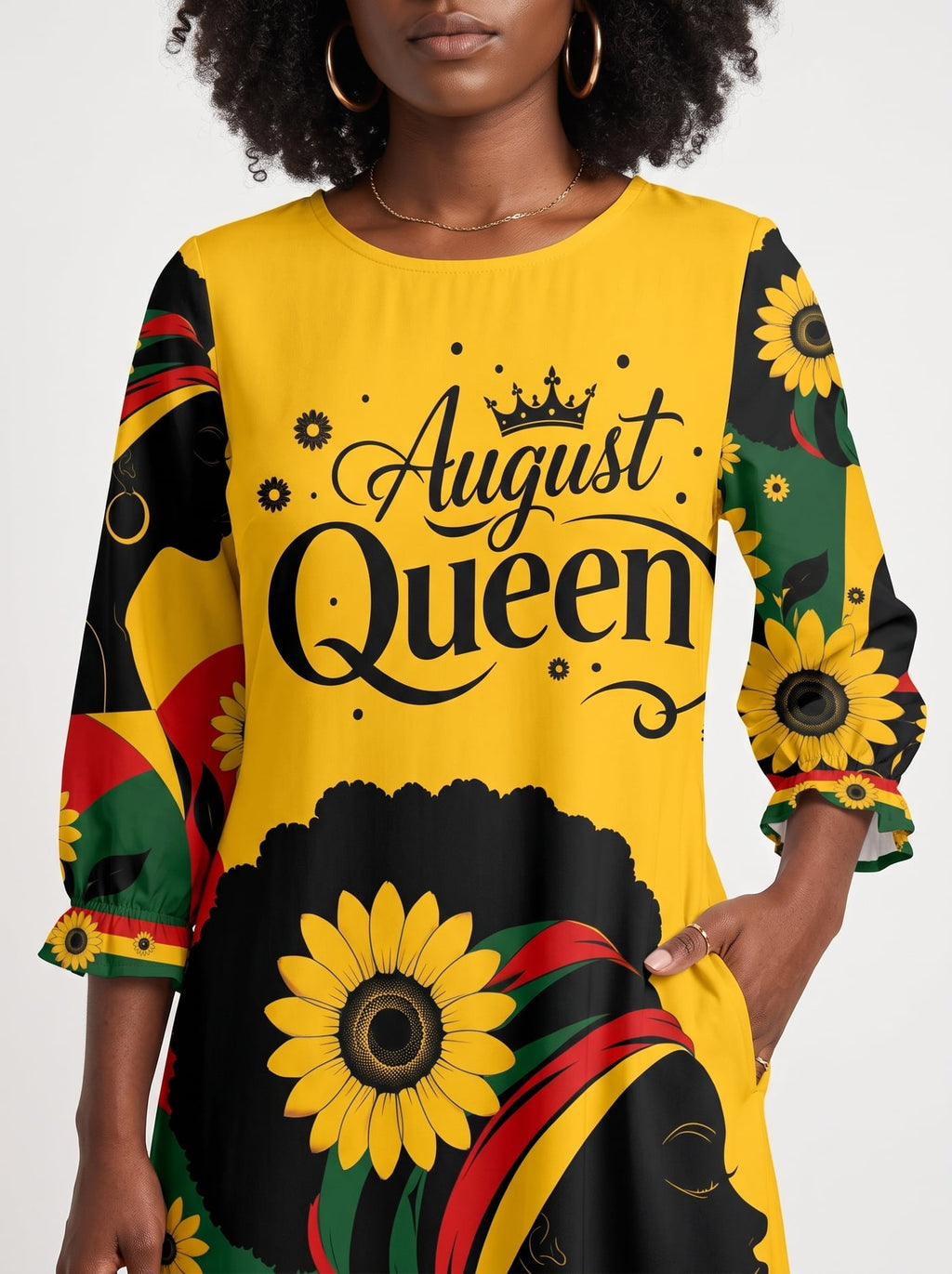 "August Queen Sunflower" Long Sleeve Maxi Dress