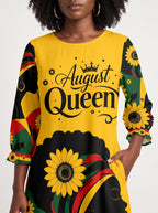"August Queen Sunflower" Long Sleeve Maxi Dress