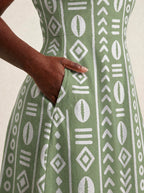 "Oshun Verde" V Neck Midi Dress