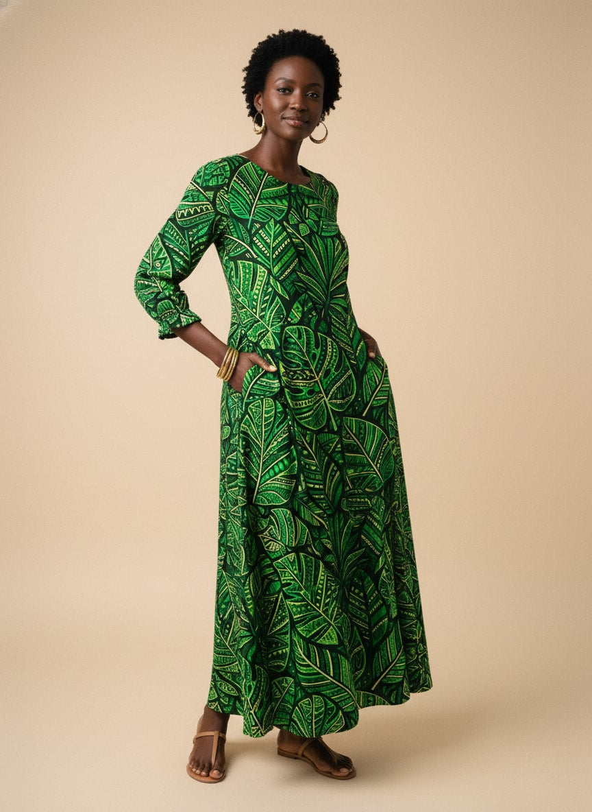 "Asili" Emerald Long Sleeve Maxi Dress