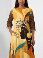 "August Queen Best Life" Long Sleeve Maxi Dress