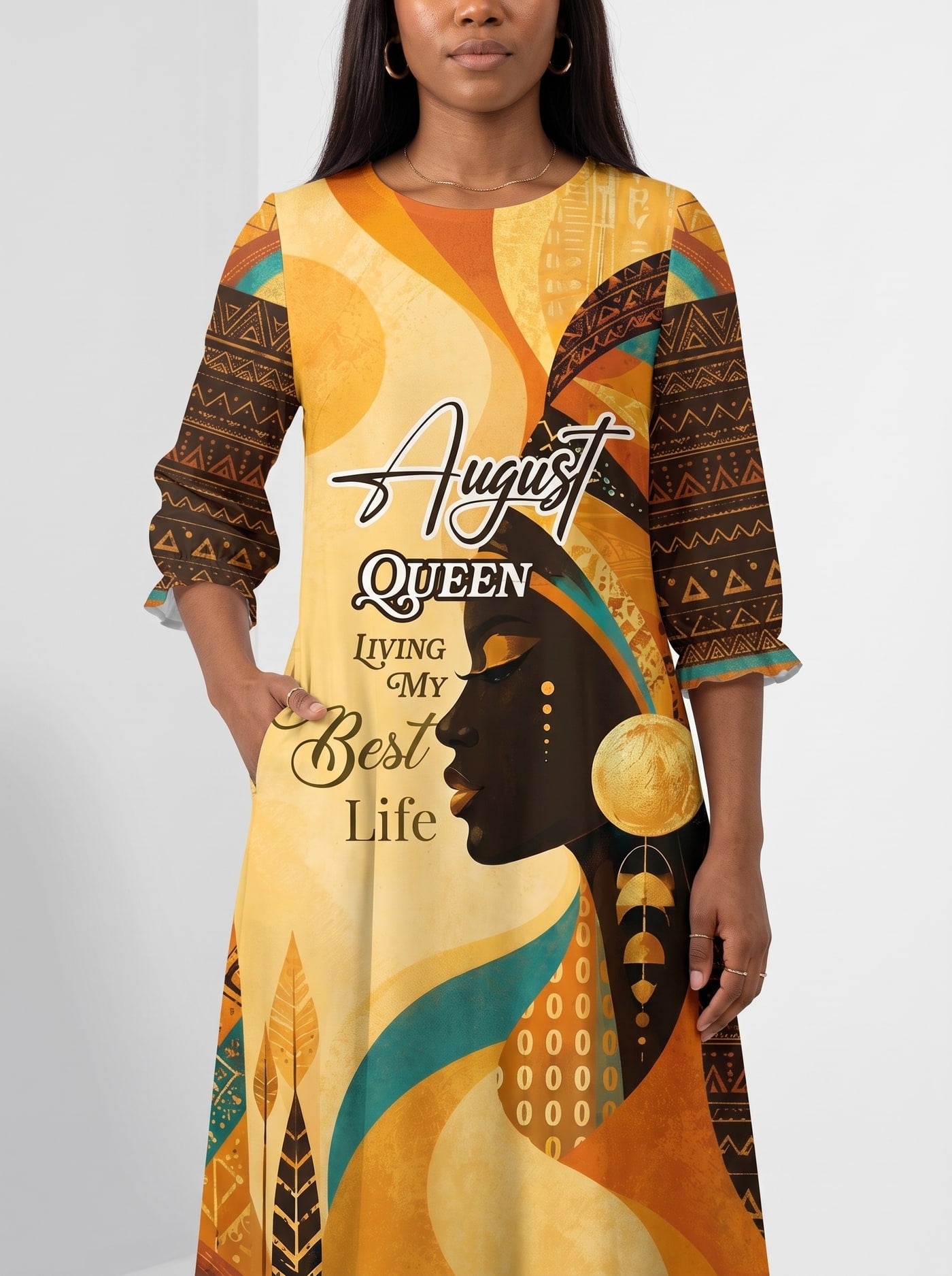 "August Queen Best Life" Long Sleeve Maxi Dress