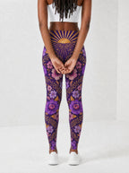 "August Queen Purple Bloom" Leggings — back view on model