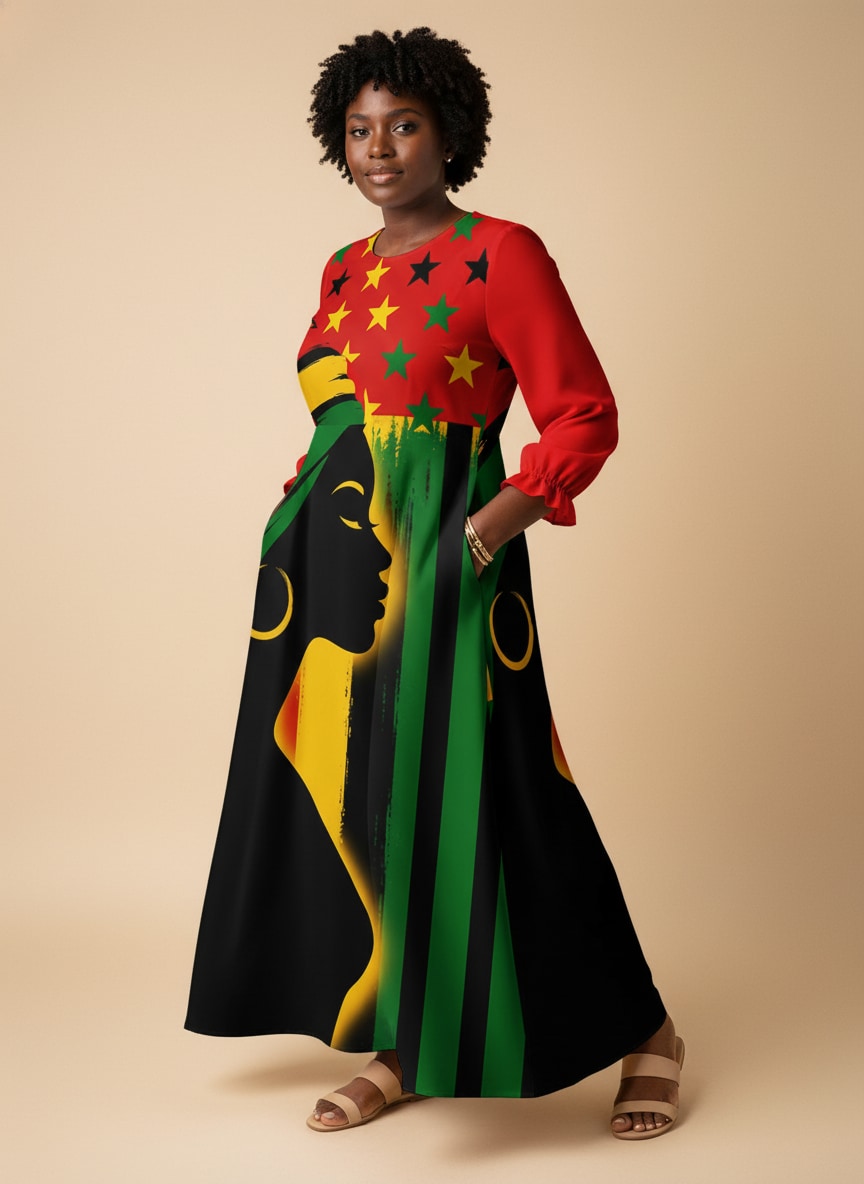 "Kwanza" Long Sleeve Maxi Dress