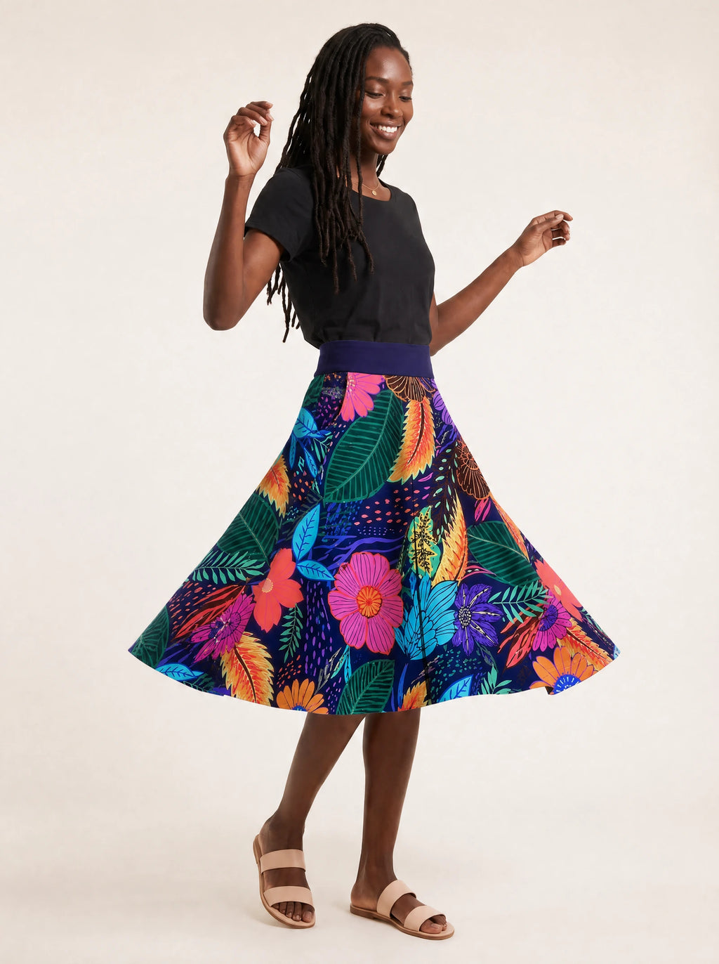 "Bustani" Twirl Skirt — twirling, skirt flared out