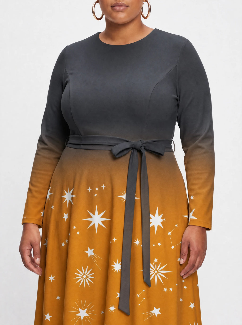 "Nuru" Long Sleeve Midaxi Dress — standing, angled view on model