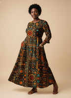 Afrocentric Pattern Long Sleeve Maxi Dress