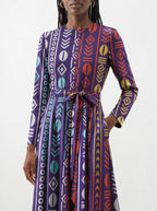 "Oshun Zamani" Viscose Midi Dress — close-up of the tie sash and the in-seam side pocket
