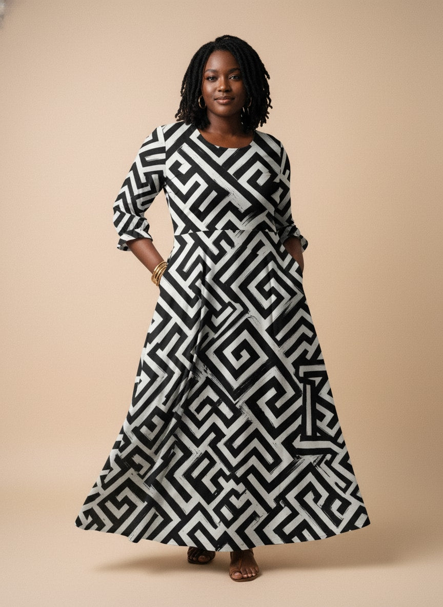 "Zamu" Long Sleeve Maxi Dress