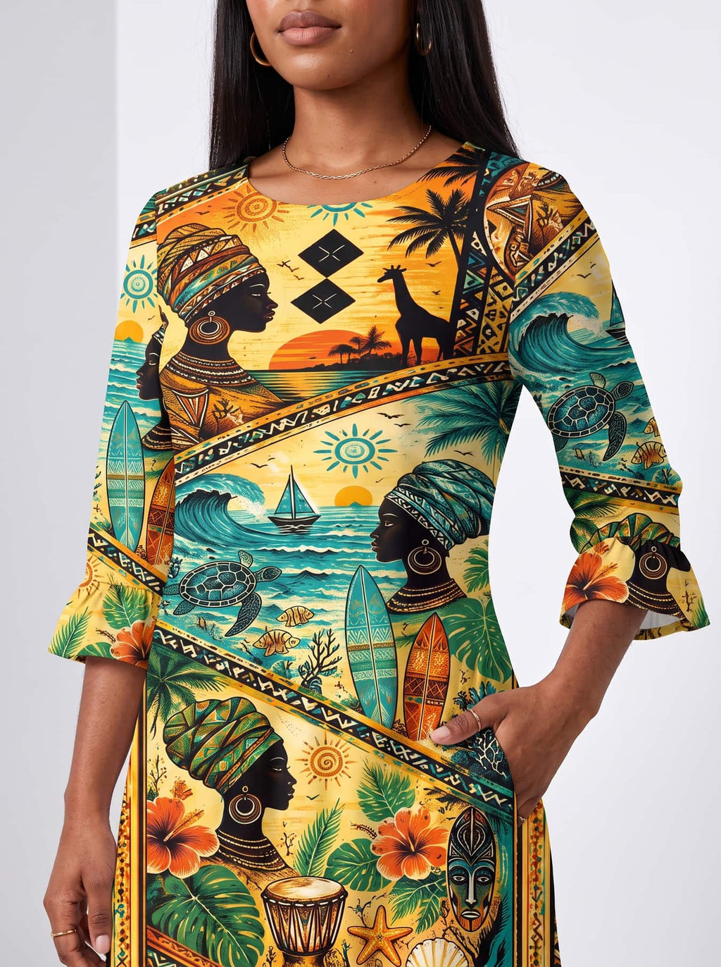 "Safari" Long Sleeve Maxi Dress