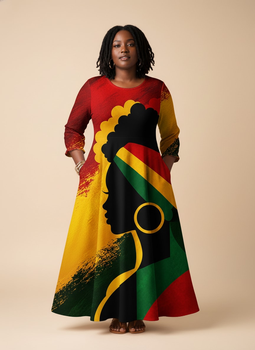 "Uhuru" Long Sleeve Maxi Dress
