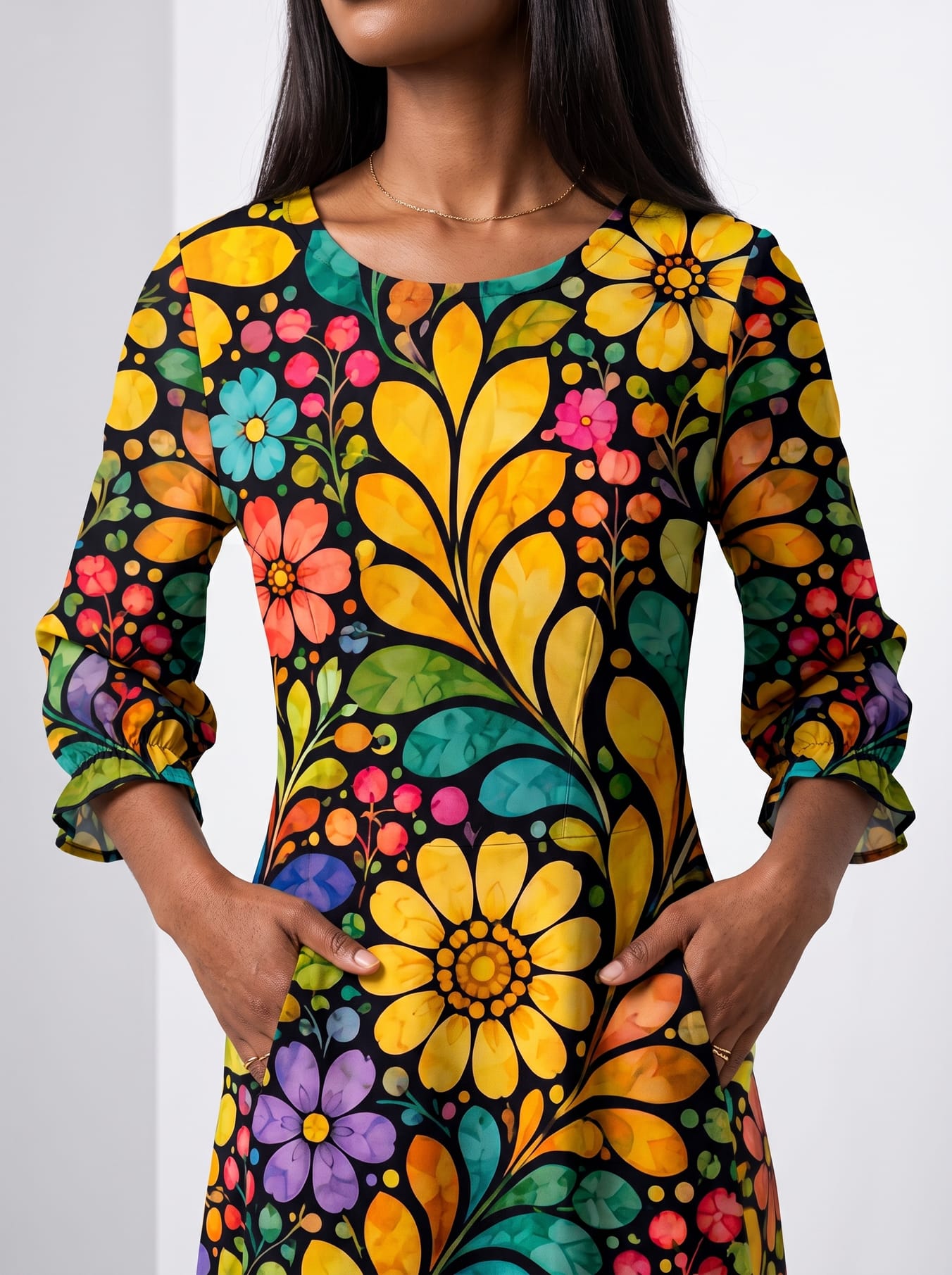 "Njano" Long Sleeve Maxi Dress