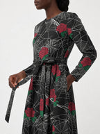 "Mwiba" Halloween Long Sleeve Midaxi Dress — standing, angled view on model