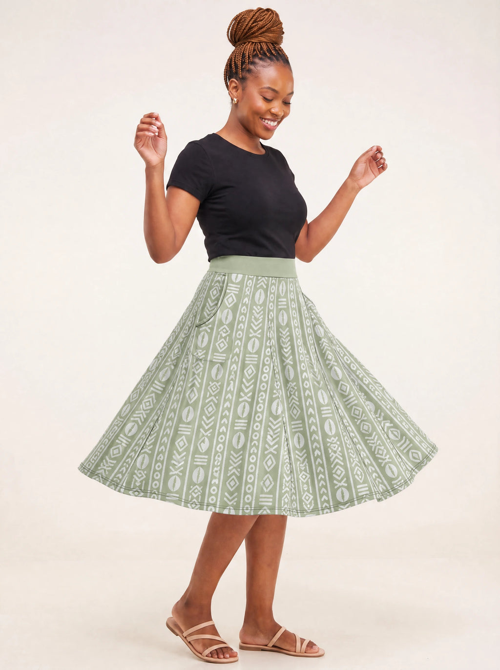 "Oshun Verde" Twirl Skirt — twirling, skirt flared out