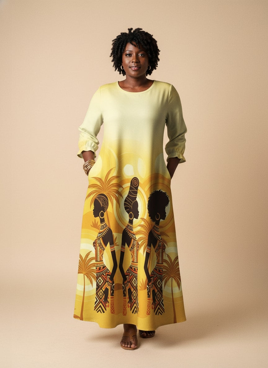 Ancestral Flame Long Sleeve Maxi Dress
