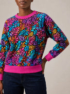 "Rangi" Sweatshirt — close view of the crew neck, raglan seams and ribbed trims
