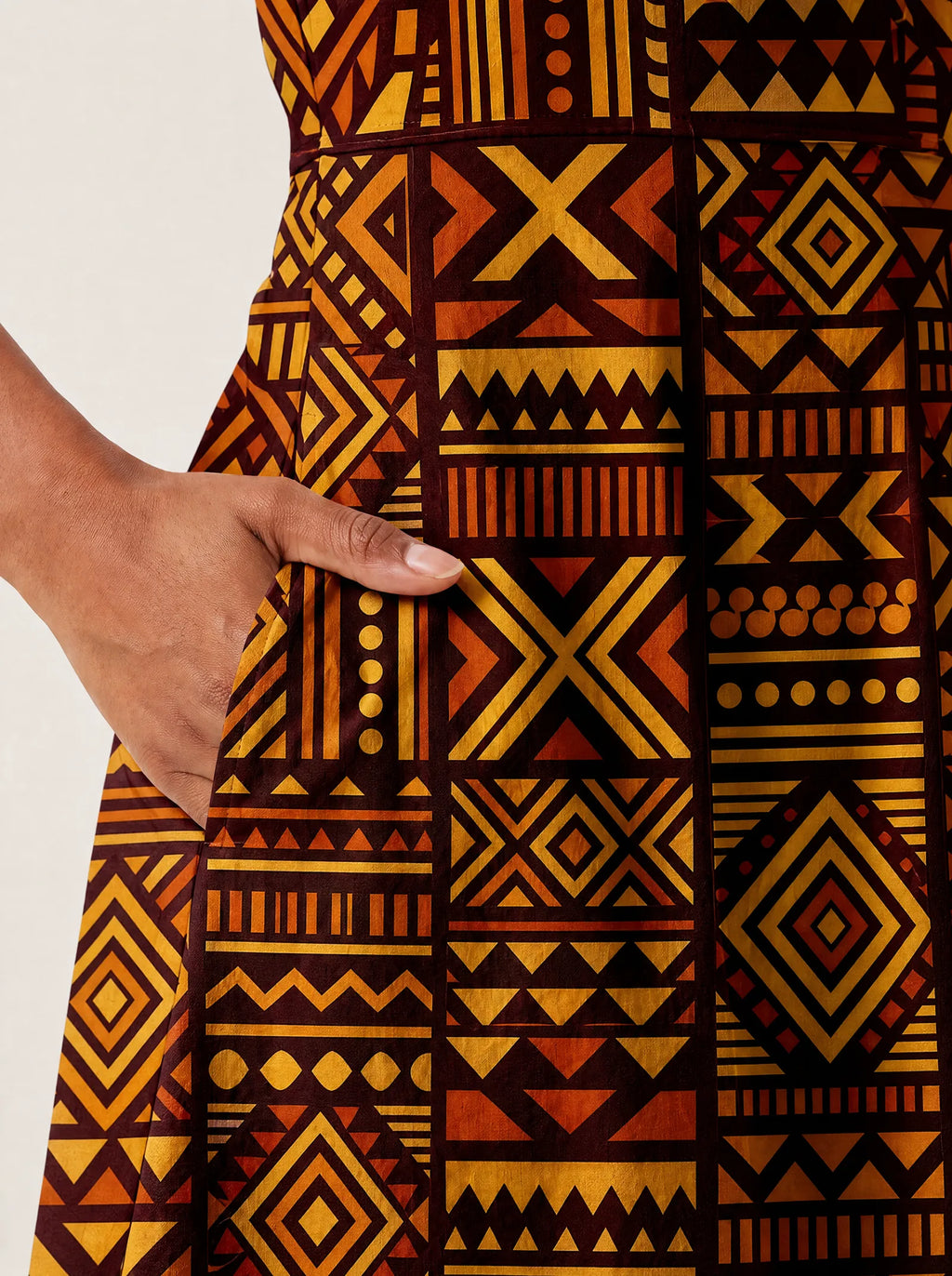 "Mudcloth" V Neck Midi Dress