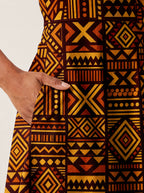 "Mudcloth" V Neck Midi Dress