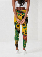 "August Queen Sunflower" Leggings — back view on model