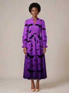 "Popo" Halloween Long Puff Sleeve Dress — standing, angled view on model