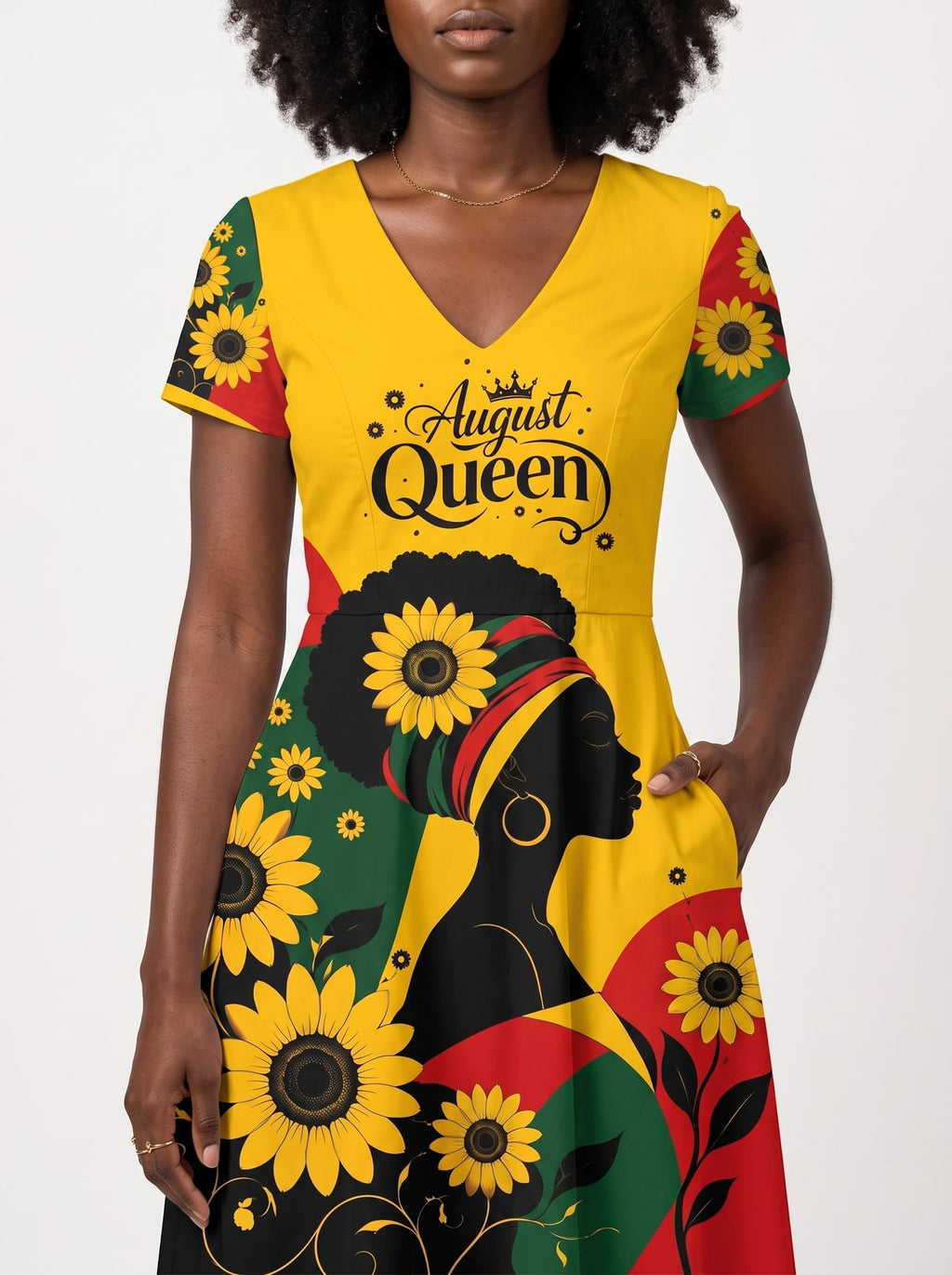 "August Queen Sunflower" Short Sleeve Maxi Dress