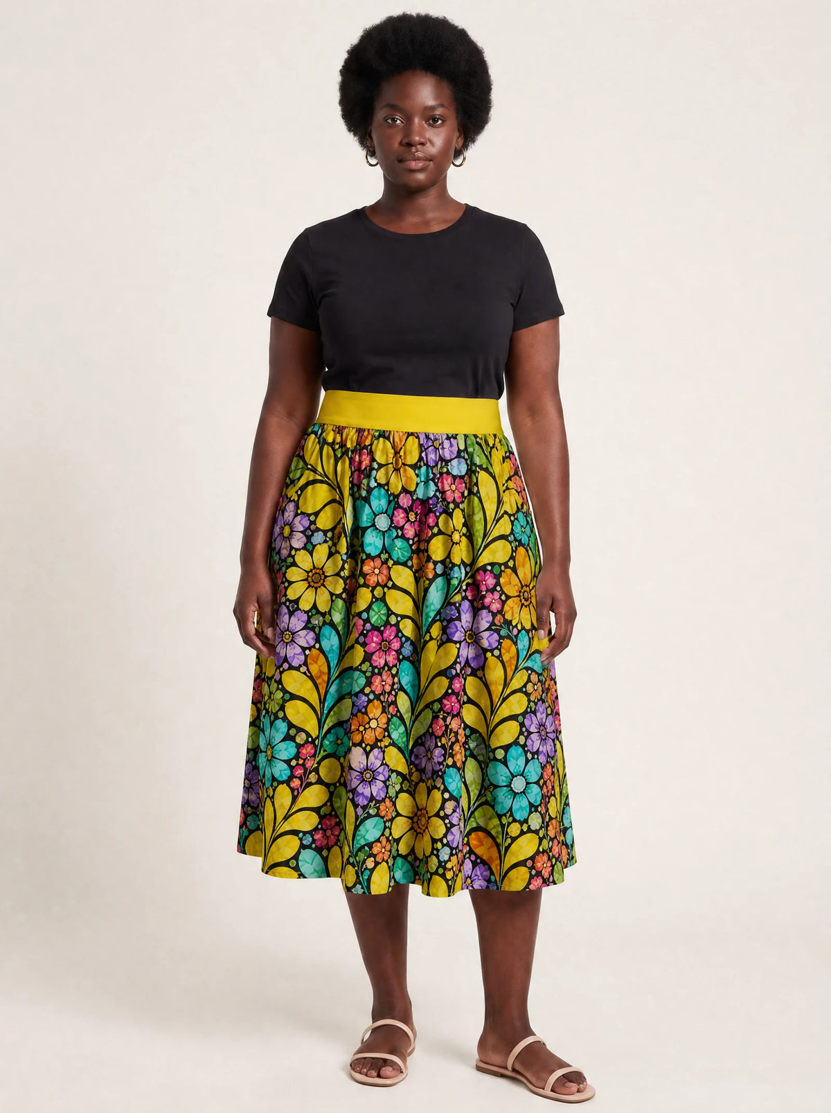 "Njano" Twirl Skirt — full length on model