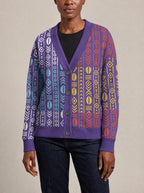 "Oshun Zamani" Cardigan — close view of the V-neck, buttons and ribbed trims