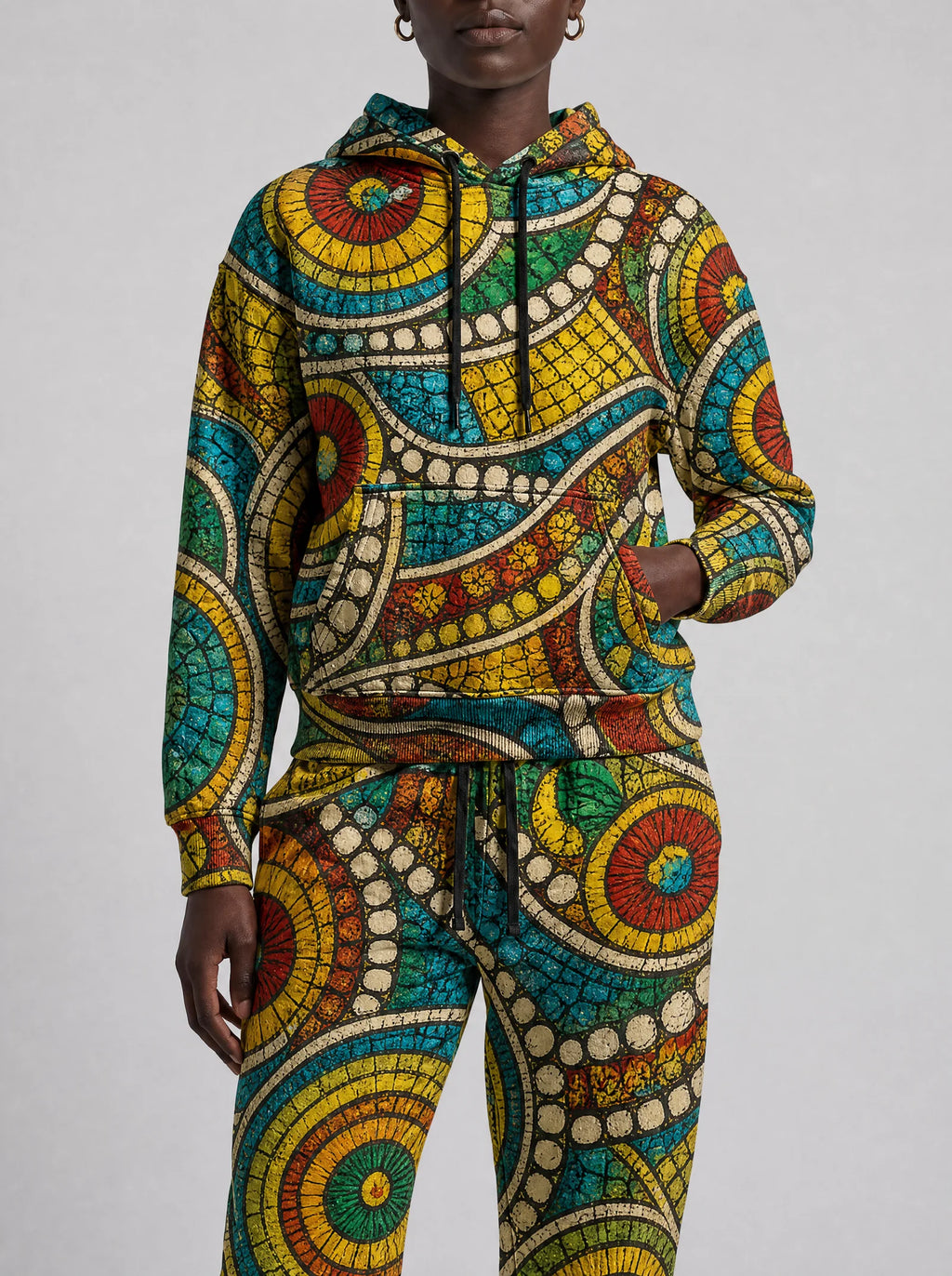 "Taji" Hoodie & Jogger Set — close view of the pocket, hem band and jogger waistband