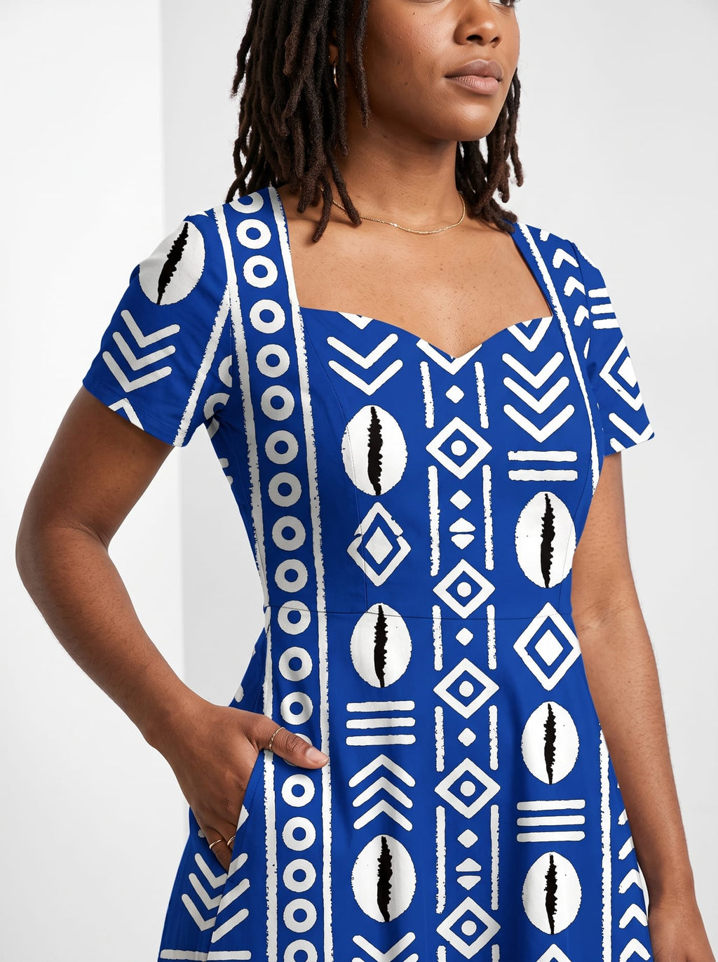 "Oshun Royal Blue" Sweetheart Midi Dress
