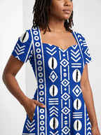 "Oshun Royal Blue" Sweetheart Midi Dress