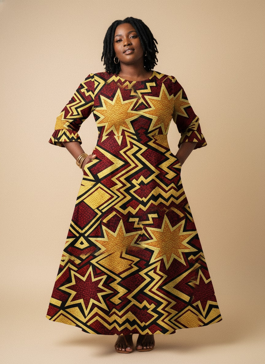 Burgundy Sheba Long Sleeve Maxi Dress