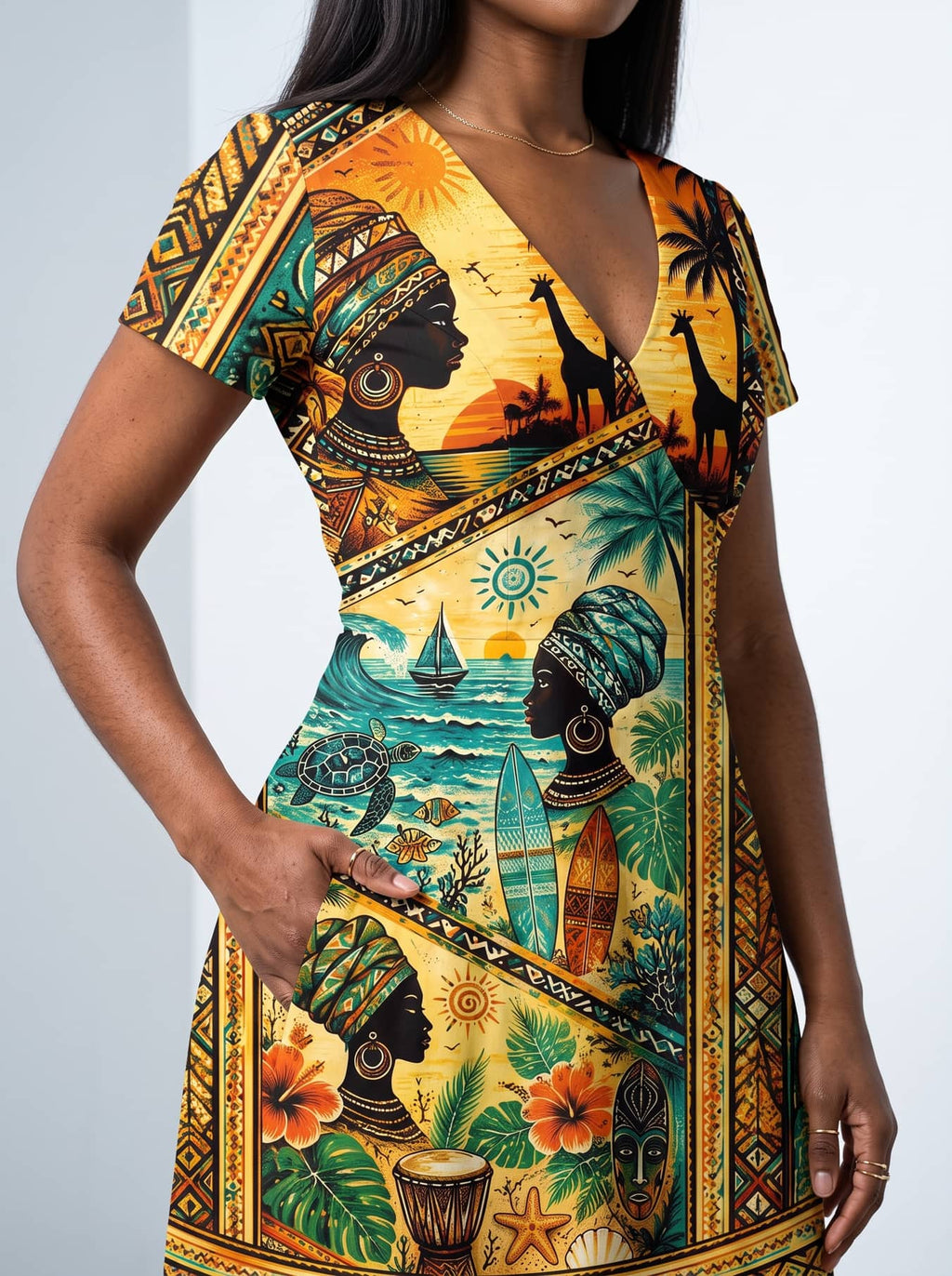 "Safari" Short Sleeve Maxi Dress